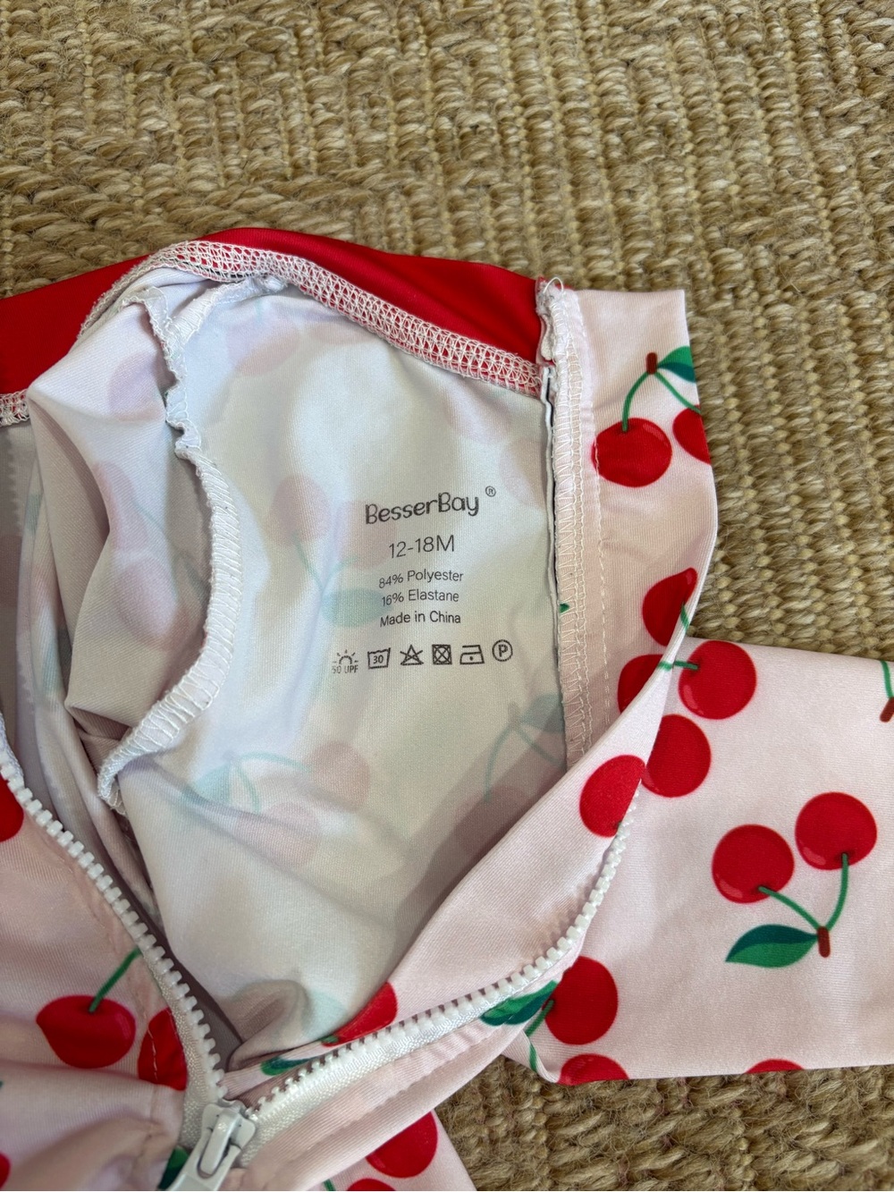 Girls' Cherry Print Long-Sleeve One-Piece Swim Suit - Pink/Red - Picture 3 of 3